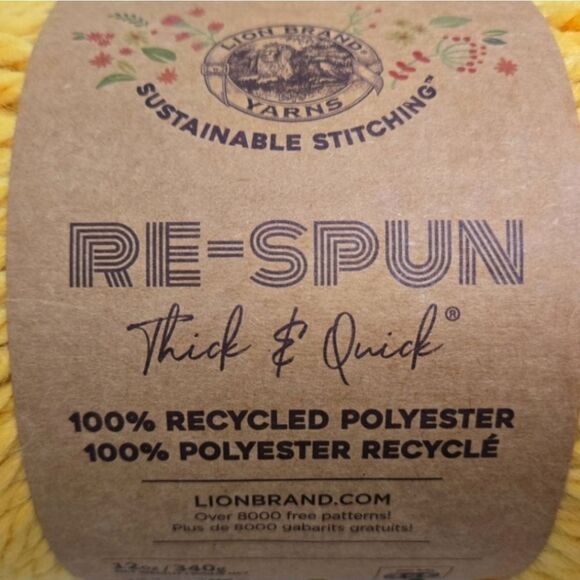 LION BRAND YARNS RE-SPUN QUICK N THICK YARN Sunshine Yellow - Picture 2 of 11